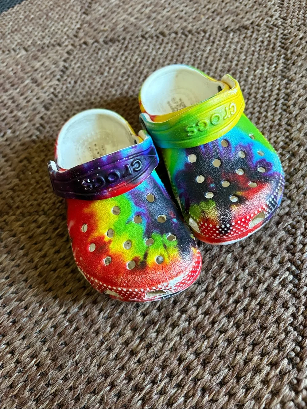 CROCS Kids Tie-Dye Clogs in Rainbow Colors